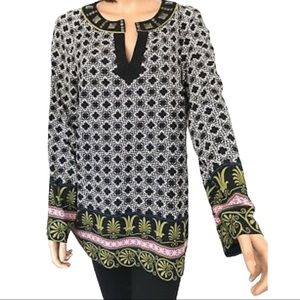 Nicole by Nicole Miller Large Tunic Top Studded V-neck Multi Color And Patterns